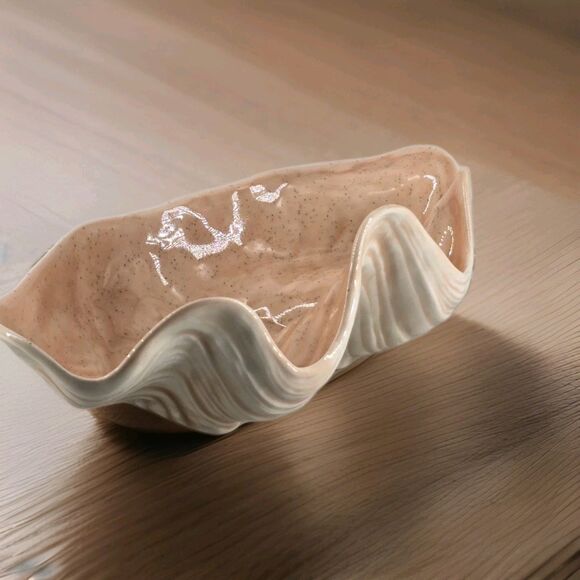 MCM Art DECO PINK CERAMIC Opalescents GLAZED OYSTER CLAM SHELL BOWL Arnels Style - Picture 2 of 3